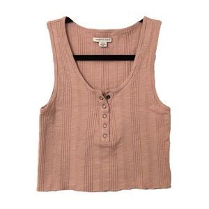 American Eagle Cropped Ribbed Pink Cotton Tank Top